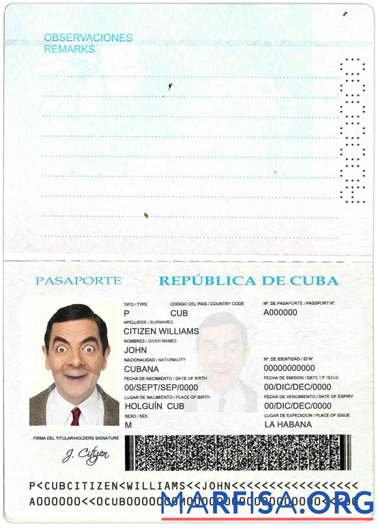 Blank Cuba passport real example